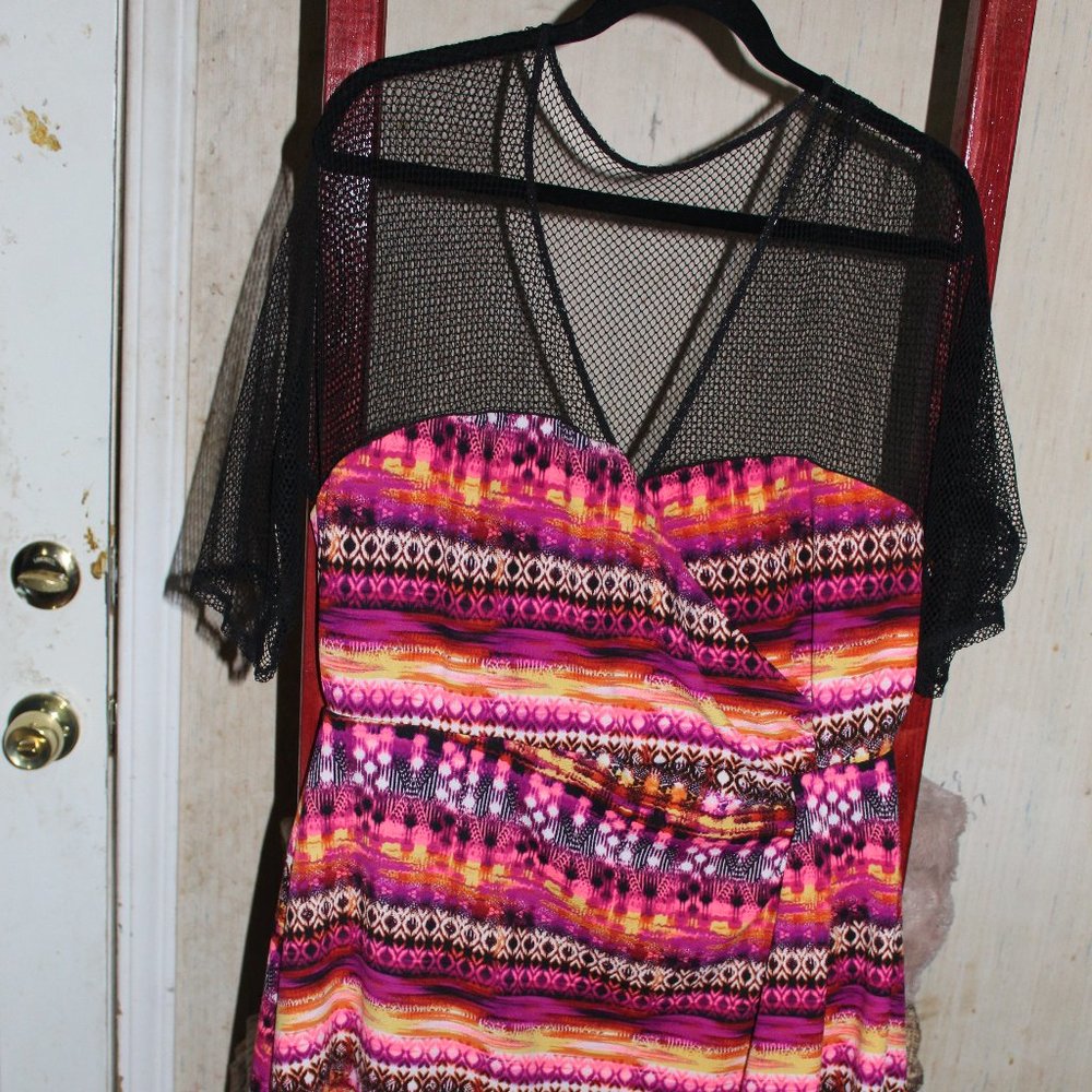 Colorful dress with netted upper part of dress